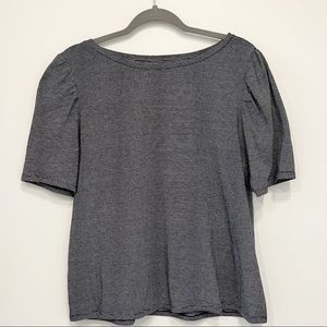 LOFT Blue and White Puff Sleeve Top Size L